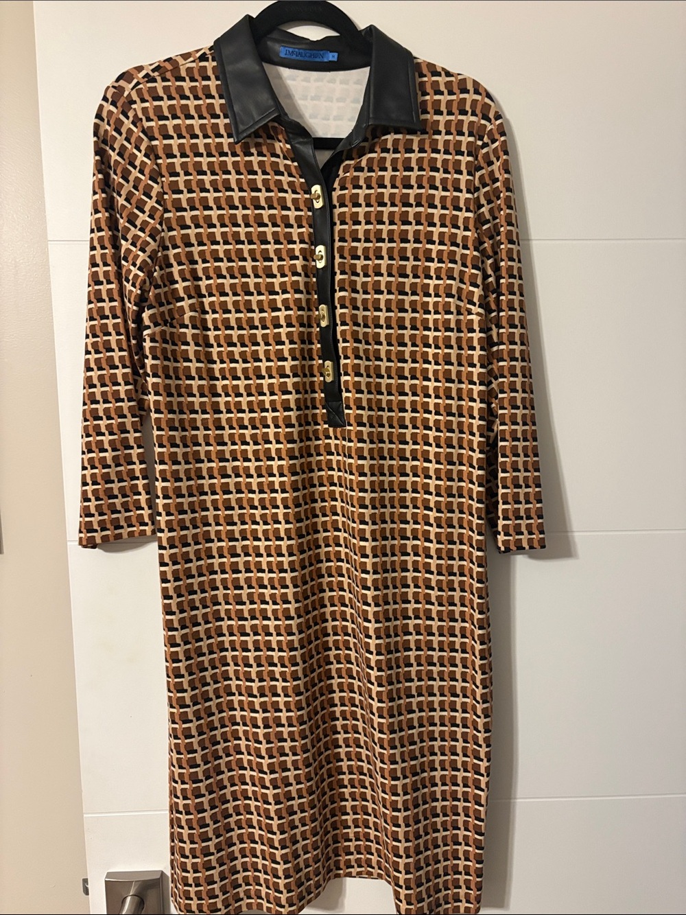 J. McLaughlin Brown Geometric Print Collared Shift DressSzM New
